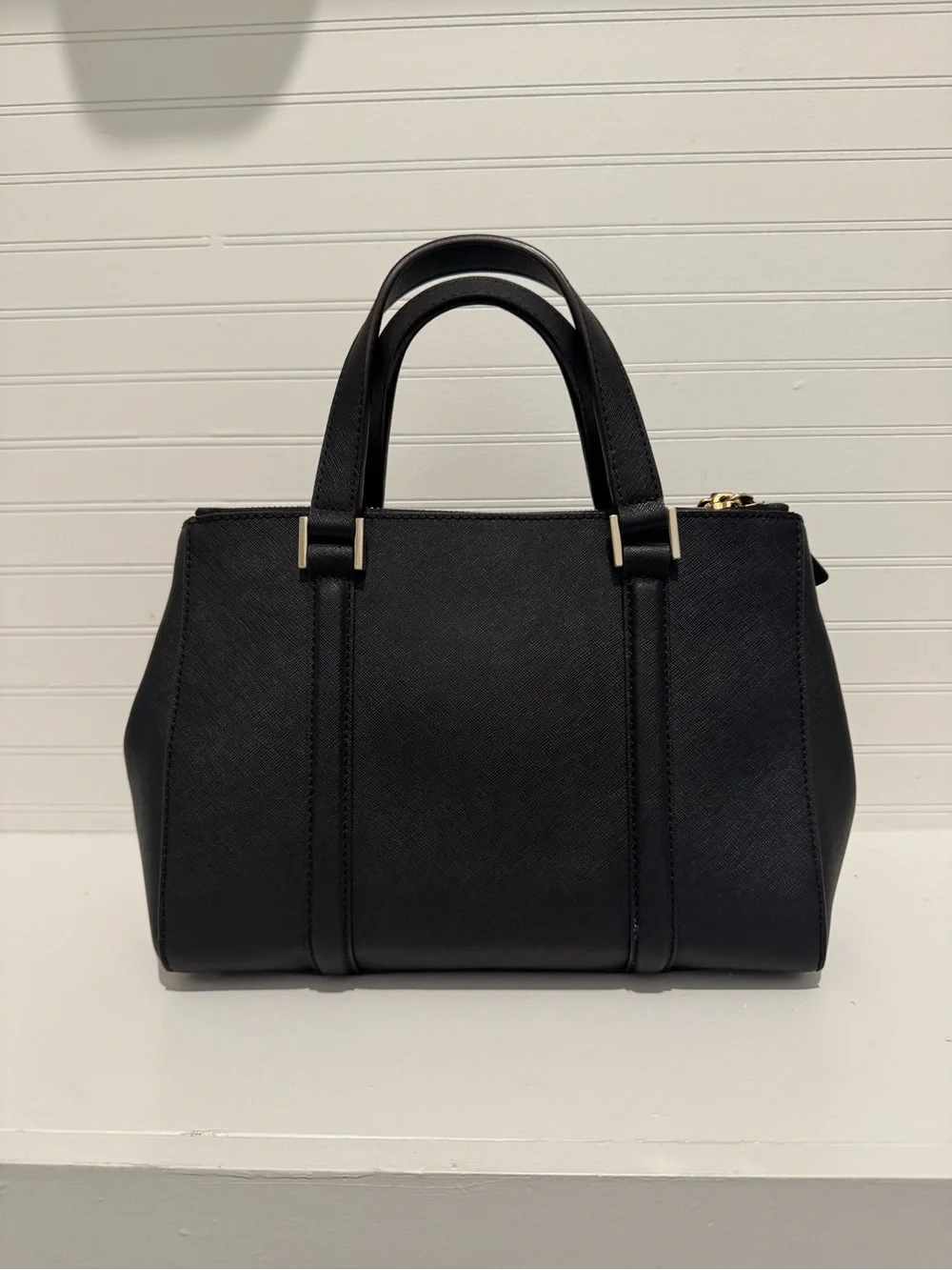 Kate Spade Black Leather Structured Satchel with Gold Hardware